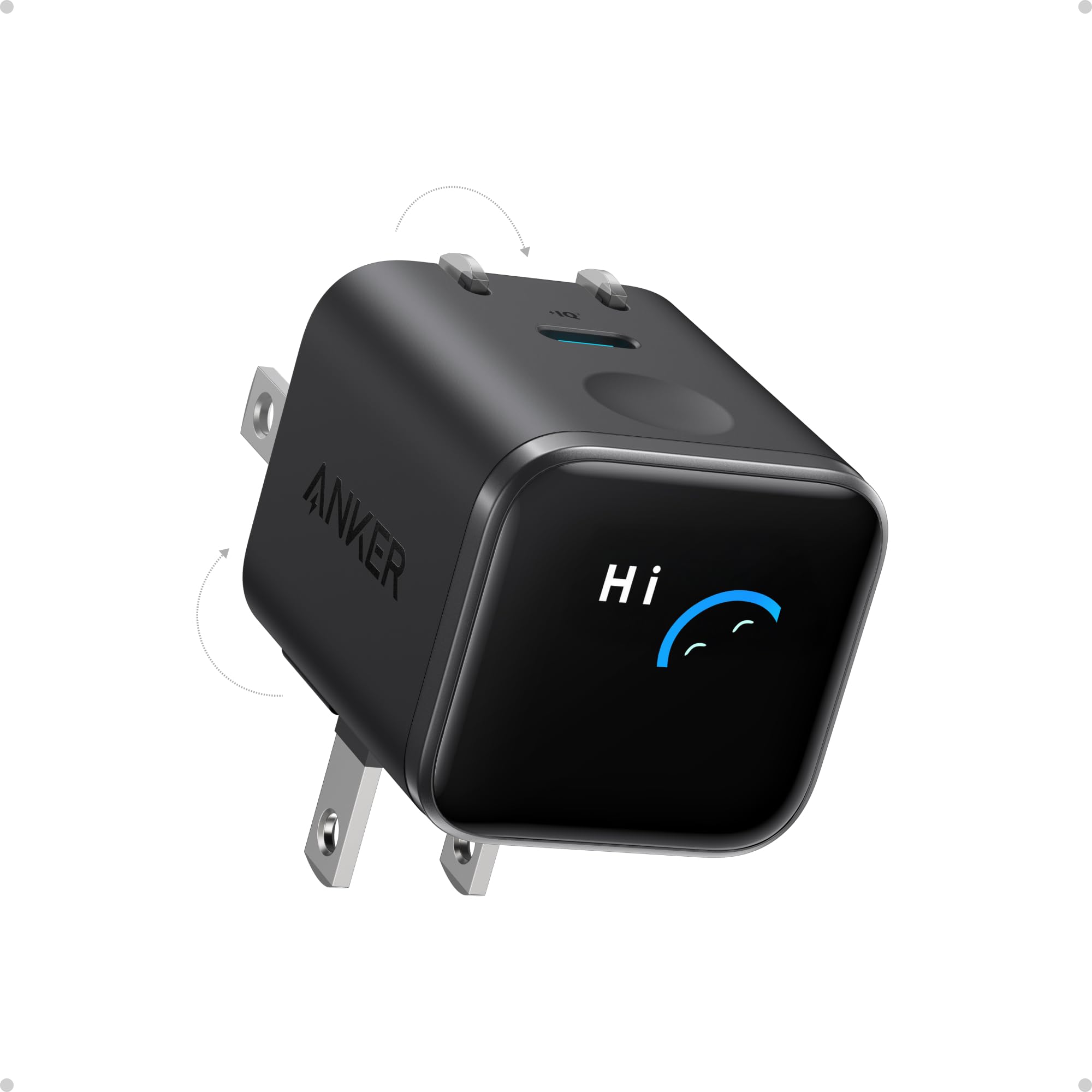 Anker Smart Display Charger, Anker Nano 45W GaN Cargador USB C de carga rápida, enchufe plegable de 180°, reconocimiento inteligente, modo de cuidado incorporado, para iPhone17/16/15 (sin batería, un puerto USB-C, no incluye cable)