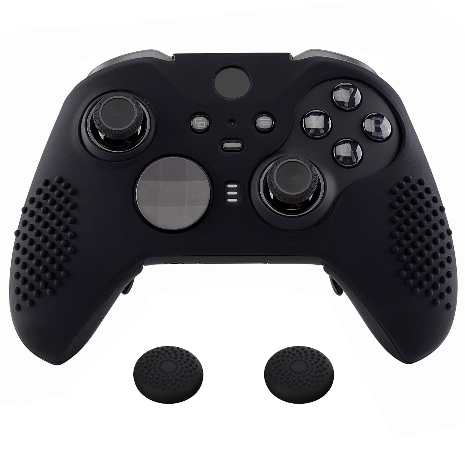 eXtremeRate PlayVital Funda de Silicona Suave Antideslizante Negra, Funda Protectora para Controlador para Xbox One Elite Series 2, Xbox Elite 2 Core con Tapas analógicas para Pulgar