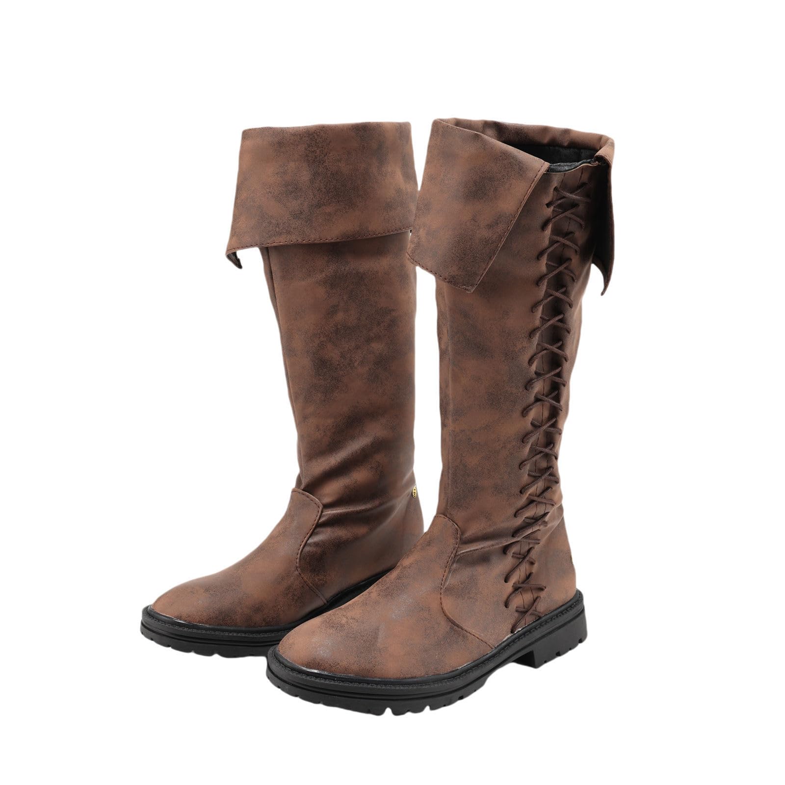 UPUPCOS Botas medievales renacentistas vikingas piratas para hombre, botas altas marrones con cremallera lateral para fácil uso y eventos históricos