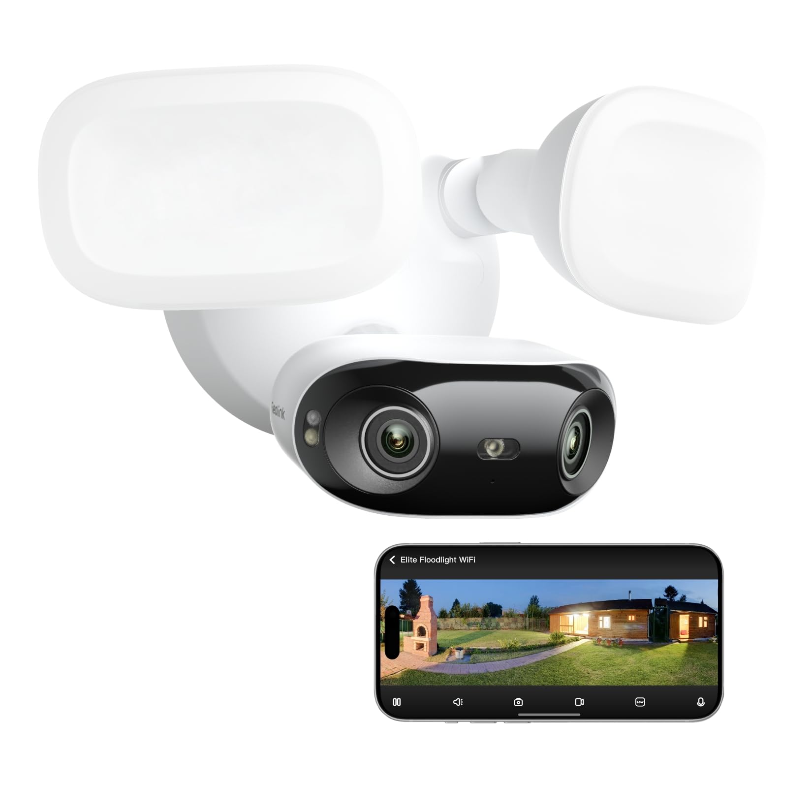 REOLINK Elite Floodlight WiFi, cámara reflectora con cable panorámica 4K 8MP 180°, 3000 lúmenes ajustables, búsqueda de video AI local, Wi-Fi 6 de doble banda, grabación 24 horas al día, 7 días a la semana, sin tarifas mensuales, cableado de 100~240 V CA