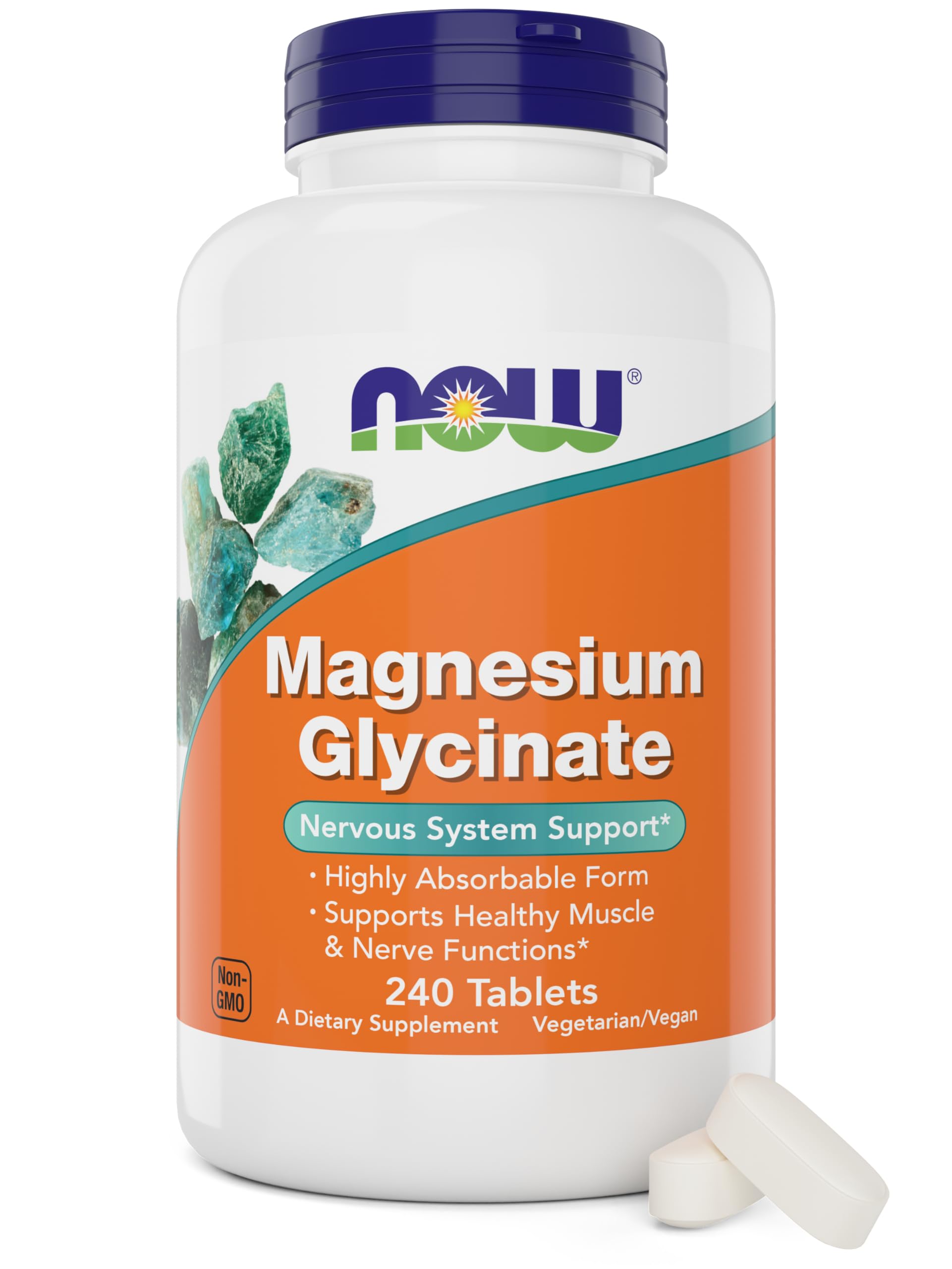 Now Foods Glicinato de magnesio, 240 tabletas - Apoya funciones musculares y nerviosas saludables - Sin OGM