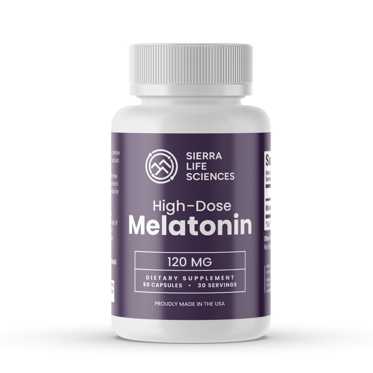 Sierra Life Sciences Suplemento de melatonina de alta dosis de 120 mg – Soporte para dormir de alta potencia extra fuerte, vegano sin OGM, fabricado en EE. UU., cápsulas fáciles de tragar, 60 unidades (30 porciones)