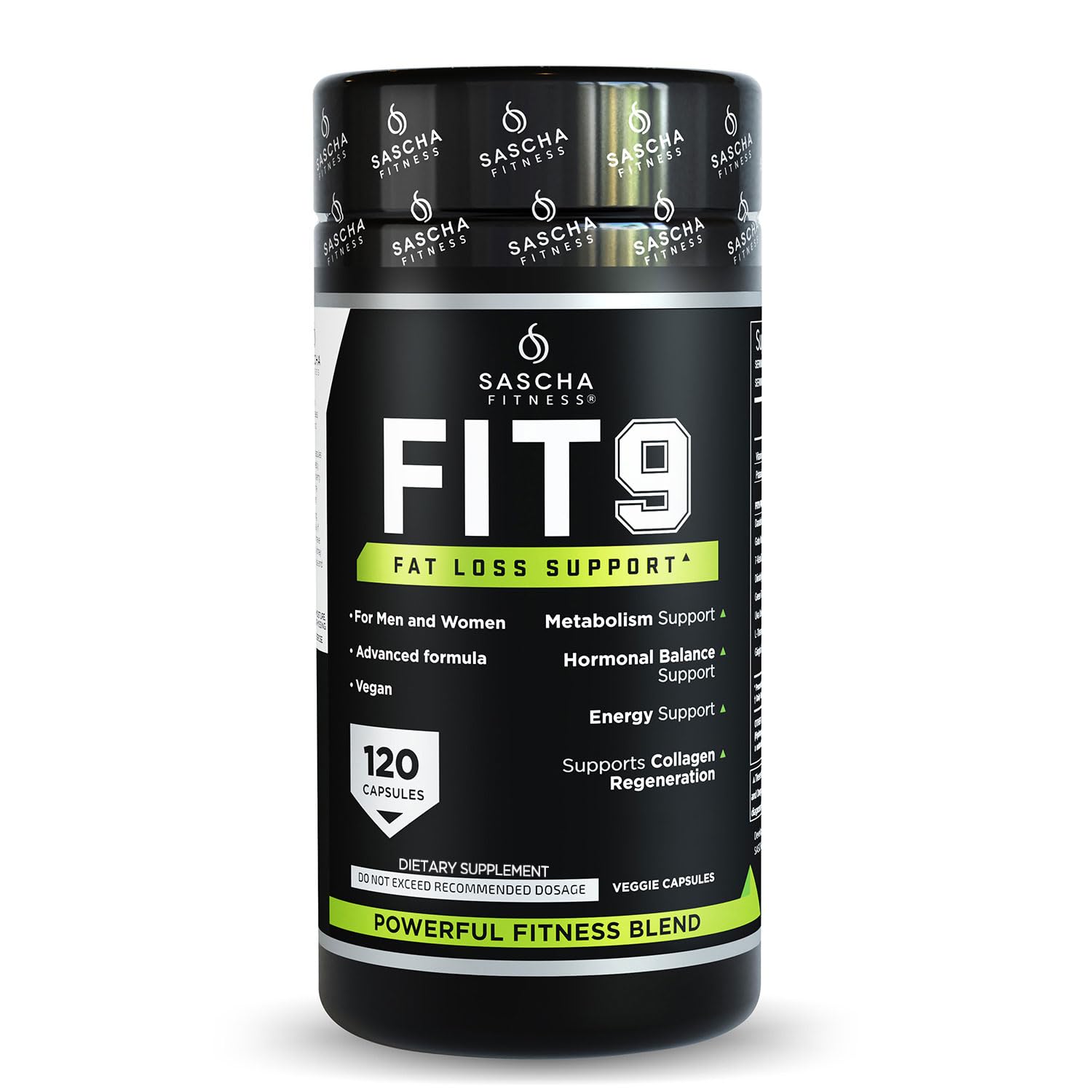 Pastillas para perder grasa Sascha Fitness | Soporte de colágeno | Equilibrio de fluidos | Ingredientes FIT9: 7Keto + Uva Ursi, Gotu Kola, L-teanina, Gingko Biloba, DIM, té verde | Suplementos para bajar de peso-Vegano-120 Natural Cap