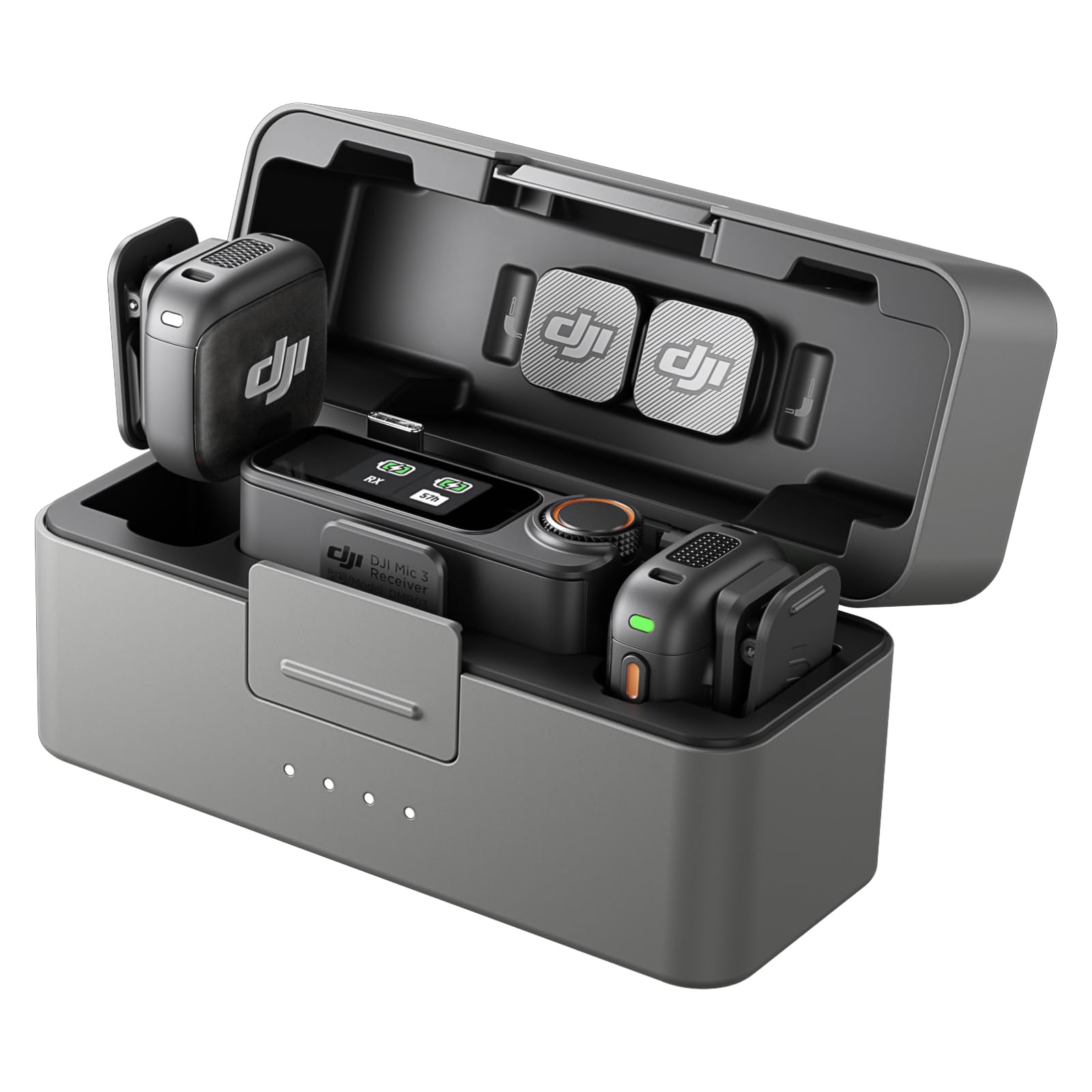 DJI Mic 3 (2 TX + 1 RX + estuche de carga), micrófono inalámbrico para iPhone/cámara/Android, ultraligero, control de ganancia adaptativo para volumen equilibrado, antiinterferencias de doble banda, uso 28 horas, Vlog