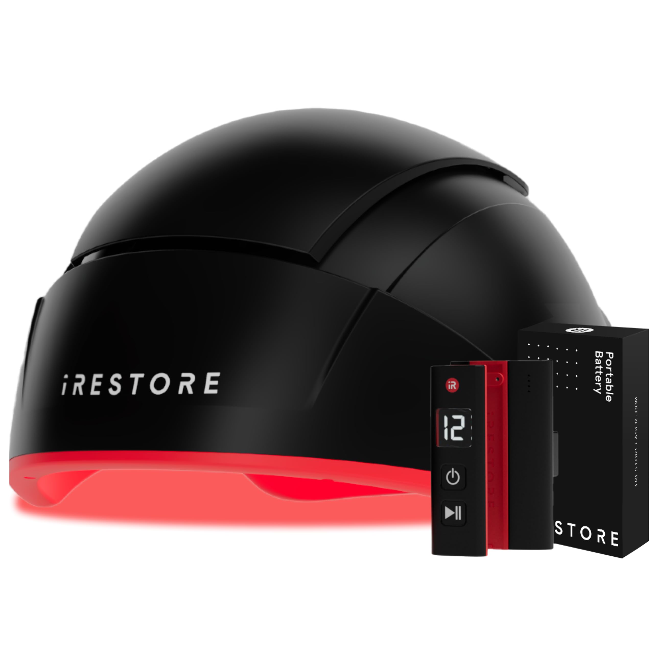 iRestore Elite + paquete de batería recargable - Terapia de luz roja láser para el crecimiento del cabello - Pérdida de cabello aprobada por la FDA, tratamiento de adelgazamiento del cabello para hombres y mujeres - Gorro láser para el crecimiento del cabello - 500 láseres y LED