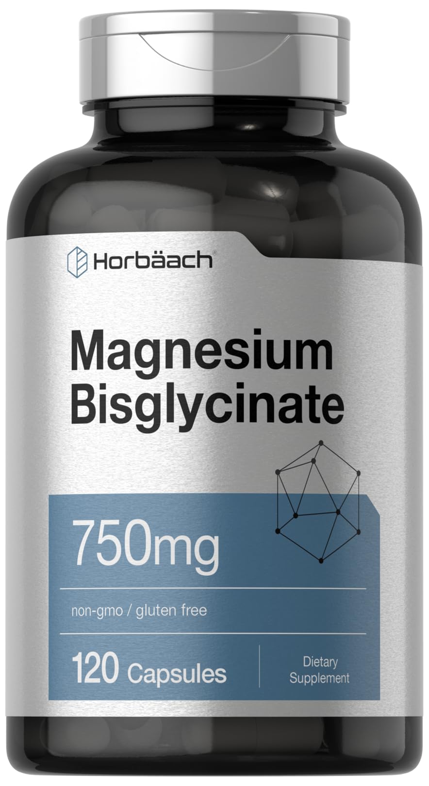 Bisglicinato de magnesio de Horbäach | 120 Cápsulas | 750 mg | Suplemento sin OGM y sin gluten