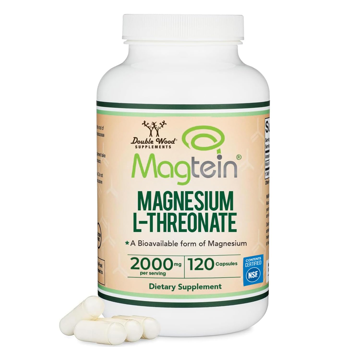 Treonato de magnesio L, Magteína - Certificado NSF - Apoyo cognitivo y para el sueño - Alta absorción - La forma más biodisponible de magnesio - 2000 mg - 120 cápsulas