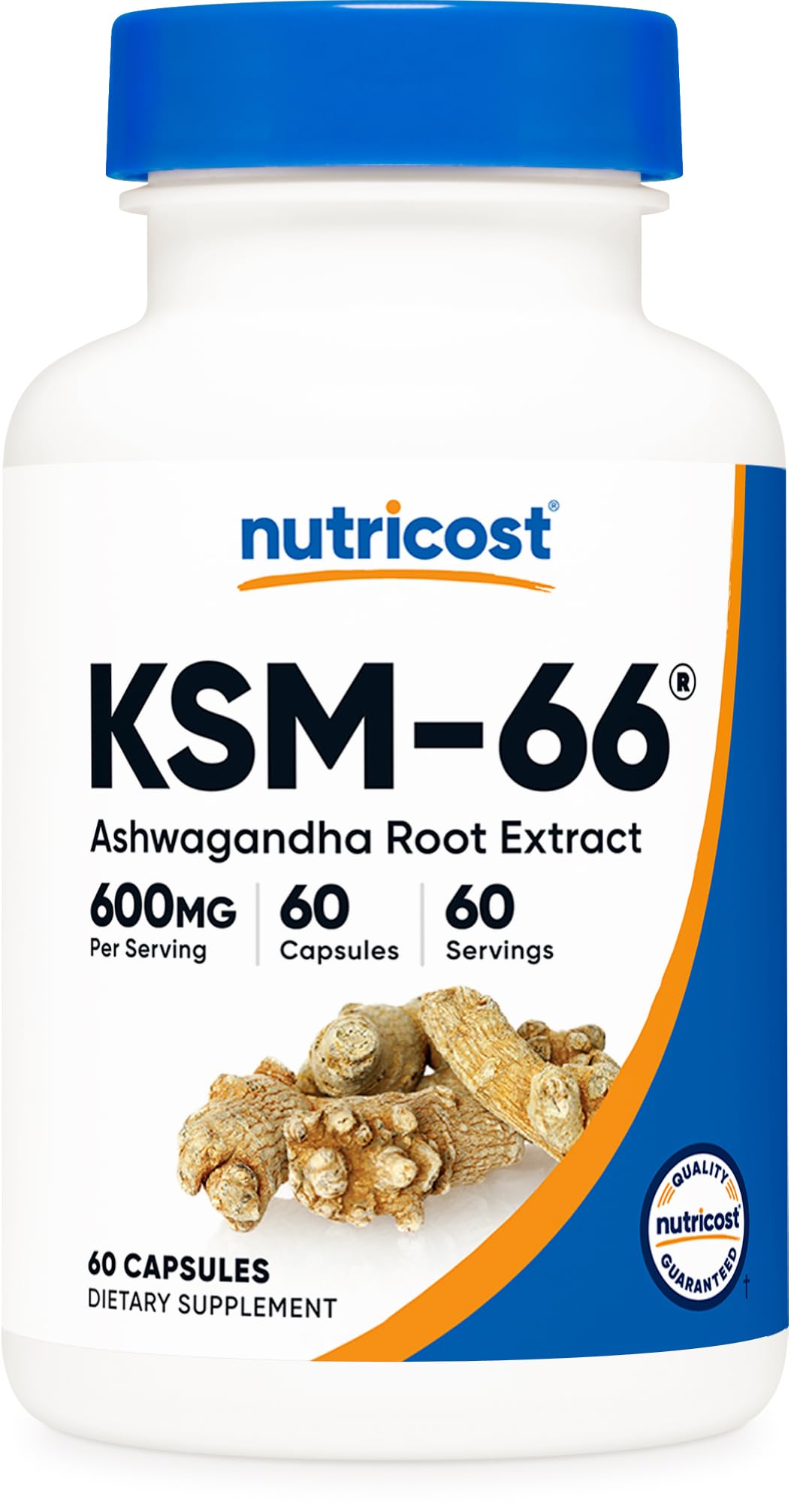 Nutricost KSM-66 Extracto de raíz de Ashwagandha 600 mg, 60 cápsulas vegetales - 5% withanólidos - con BioPerine - Extracto de raíz de espectro completo