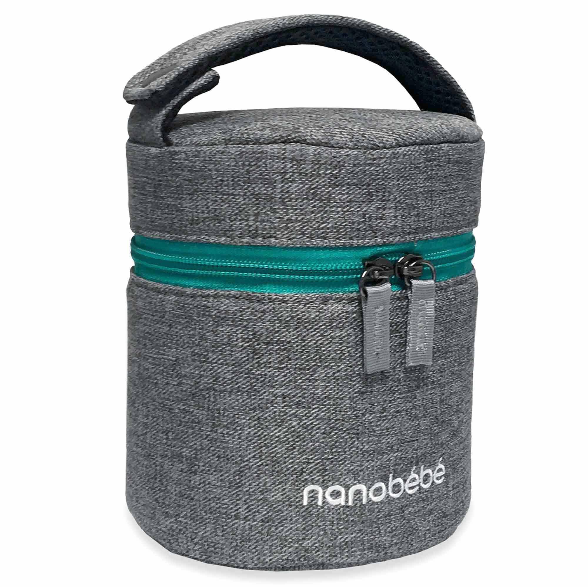Nanobebe Enfriador de biberones para leche materna y bolsa de viaje con paquete de hielo incluido, compacto con triple aislamiento, se conecta fácilmente al cochecito o a la bolsa de pañales, gris