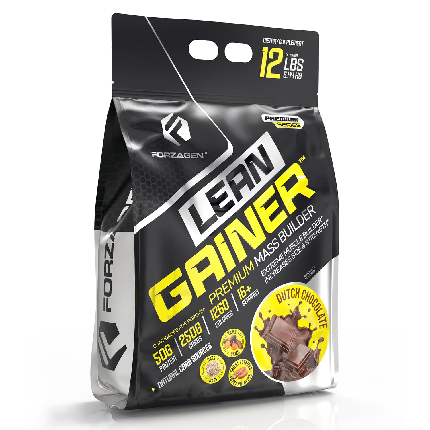 Constructor de masa premium Forzagen Lean Gainer | Proteína en polvo Mass Gainer para hombres y mujeres | Proteína alta en calorías, aumento de peso, volumen, suplemento para el desarrollo muscular | Chocolate holandés, 12 libras, (más de 16 porciones)