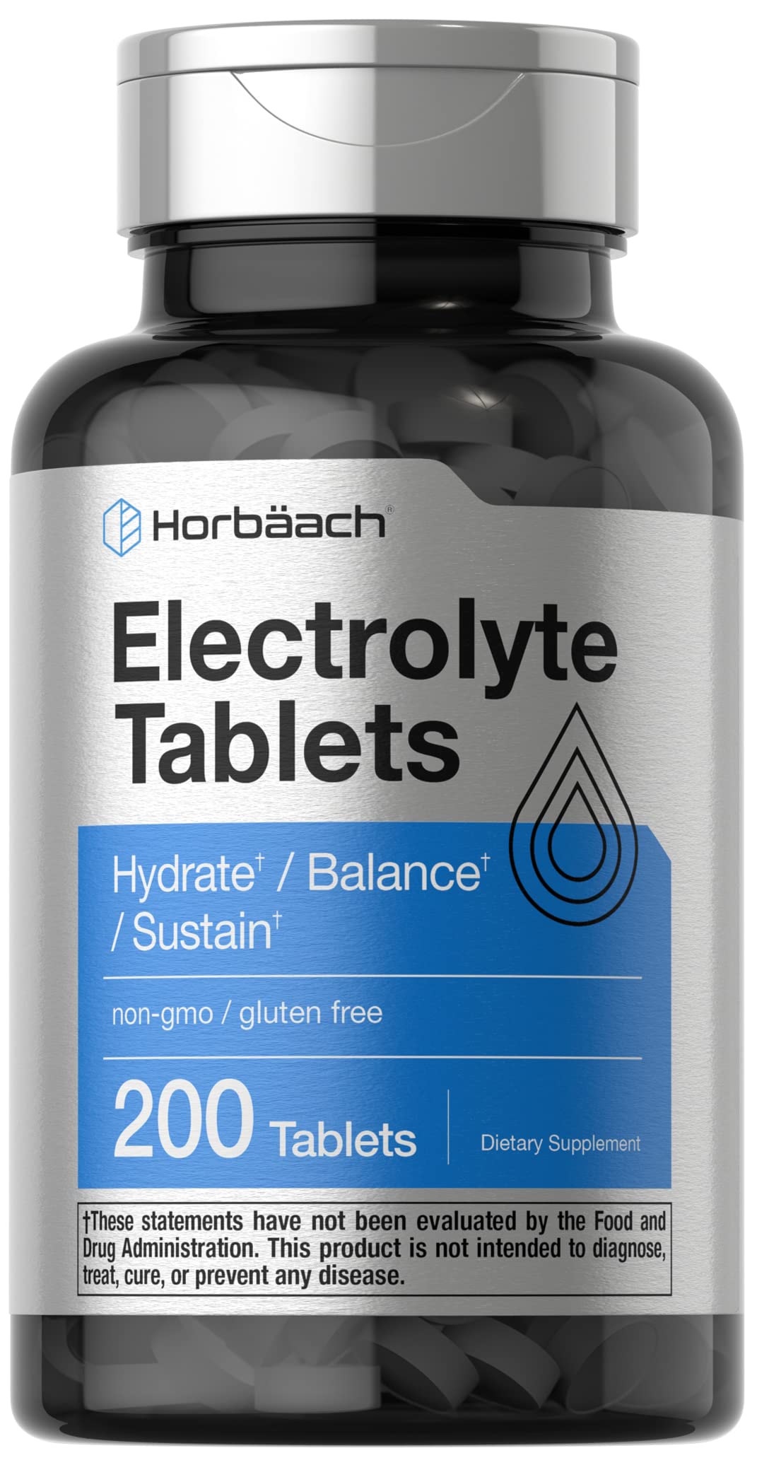 Pastillas de electrolitos Horbäach | 200 unidades | Vegetariano | Amigable con Keto | Suplemento de hidratación sin OGM y sin gluten