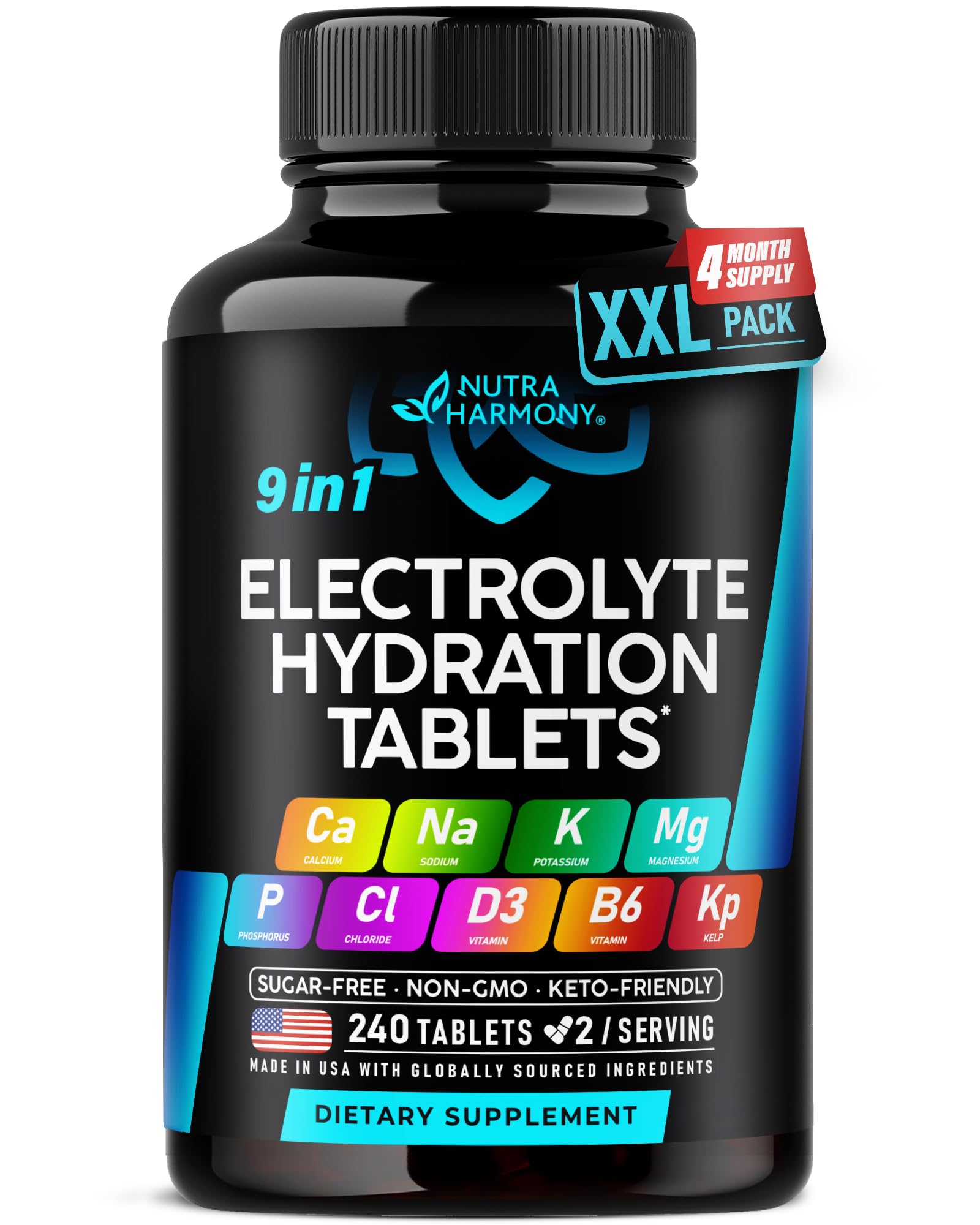 Electrolitos - Tabletas de electrolitos con magnesio, sodio, potasio, cloruro, vitaminas D3 y B6, polvo de algas marinas - Pastillas de sal - Fabricado en Estados Unidos - Tabletas orales como cápsulas - Vegano y apto para ceto - 240 pestañas