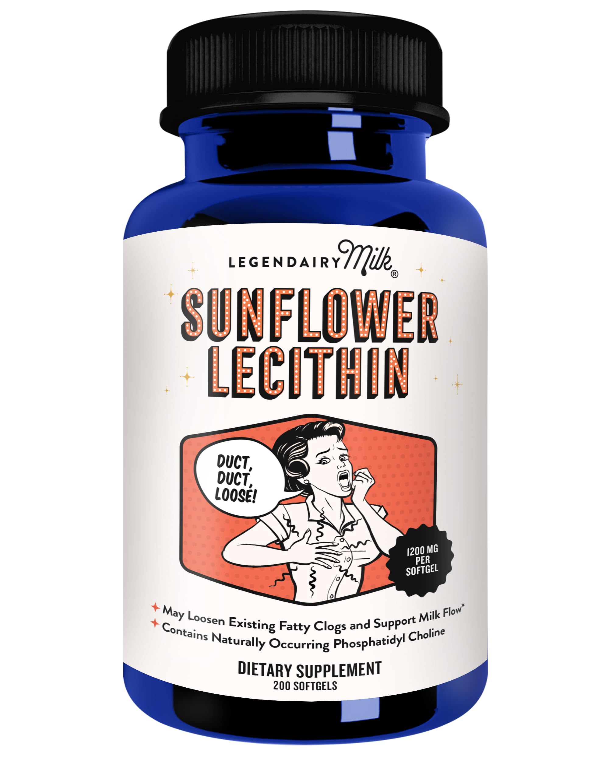 Lecitina de girasol Legendairy Milk 1200 mg, apoyo a la lactancia, suplemento de lecitina de girasol para conductos lácteos obstruidos, fabricado en EE. UU., 200 cápsulas blandas