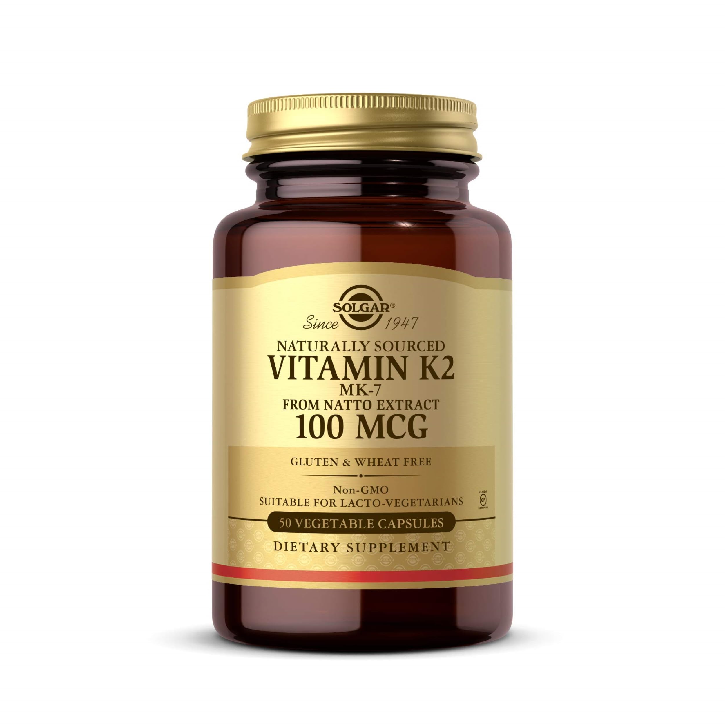 Solgar Vitamina K2 (MK-7) de origen natural 100 mcg - 50 cápsulas vegetales - Apoya la salud ósea - Fuente de alimento integral de extracto de natto - Sin OGM, sin gluten - 50 porciones totales