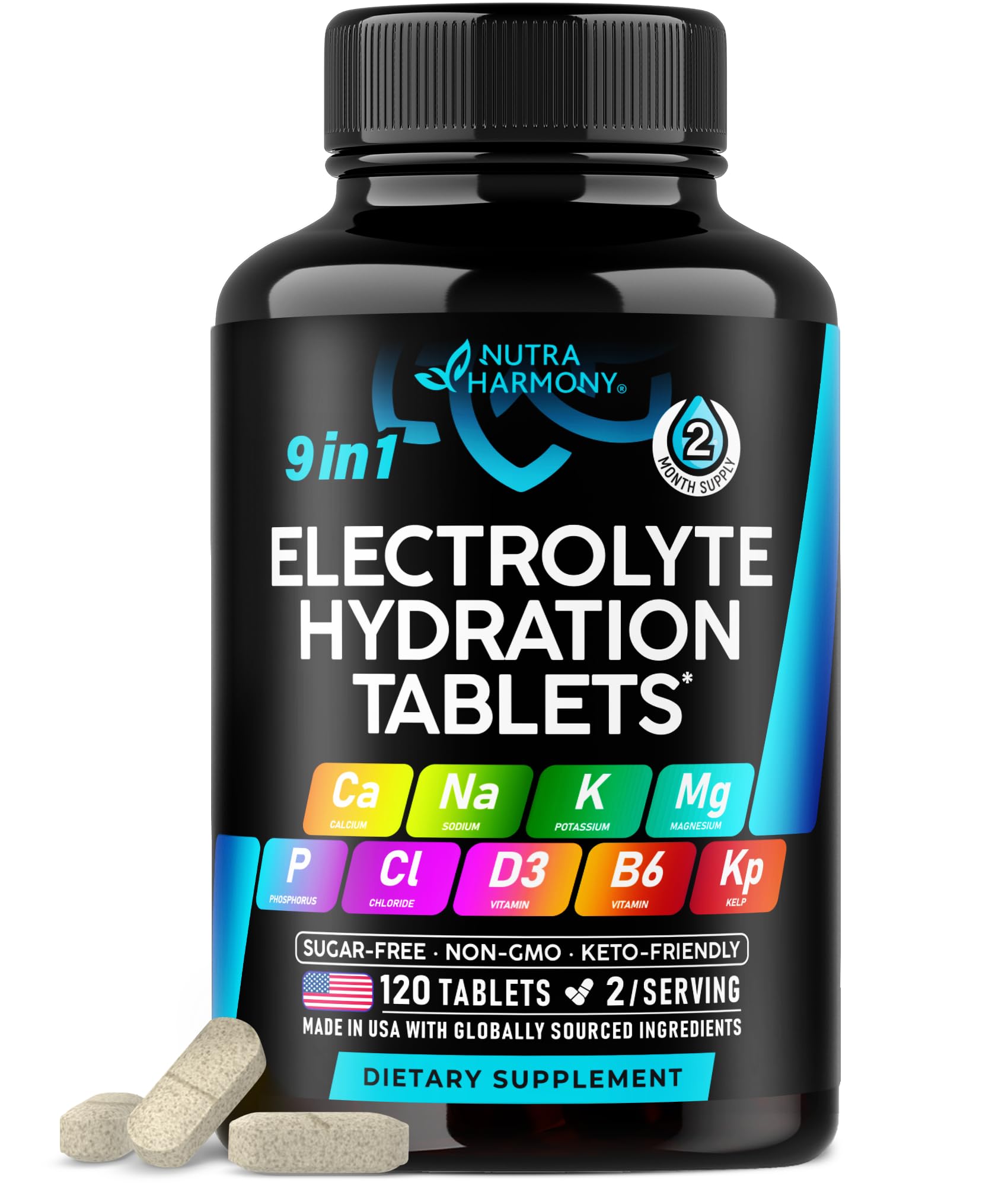 Electrolitos - Tabletas de electrolitos con magnesio, sodio, potasio, cloruro, vitaminas D3 y B6, polvo de algas marinas - Pastillas de sal - Fabricado en Estados Unidos - Tabletas orales como cápsulas - Vegano y apto para ceto - 120 pestañas