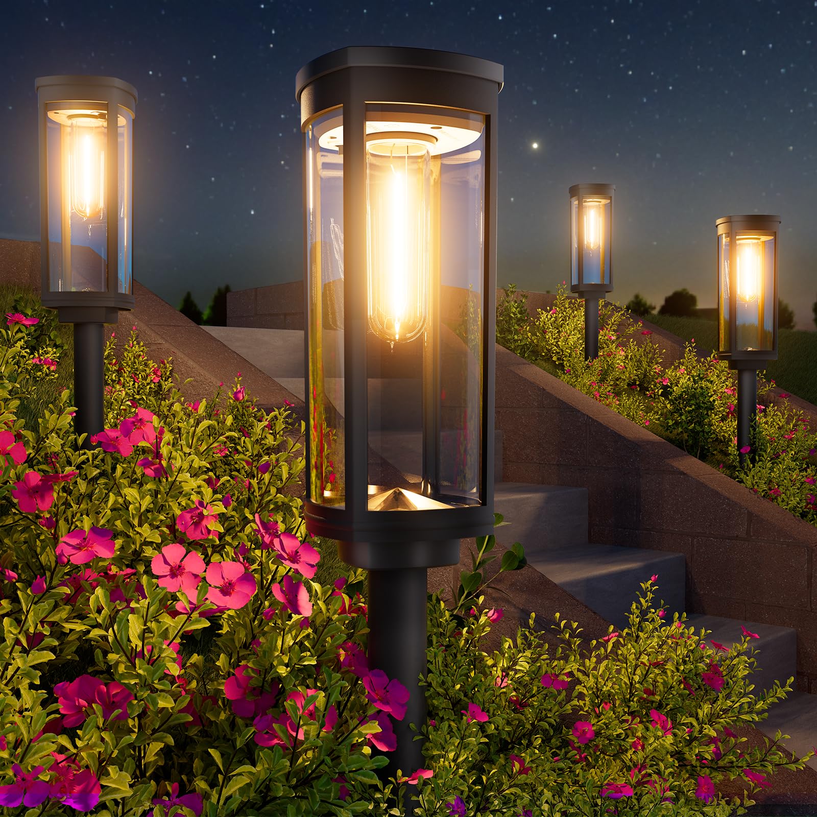 BITPOTT Luces solares brillantes para caminos, paquete de 12 luces solares al aire libre impermeable IP65, encendido/apagado automático al aire libre jardín decorativo paisaje iluminación para pasarela, entrada, césped, patio