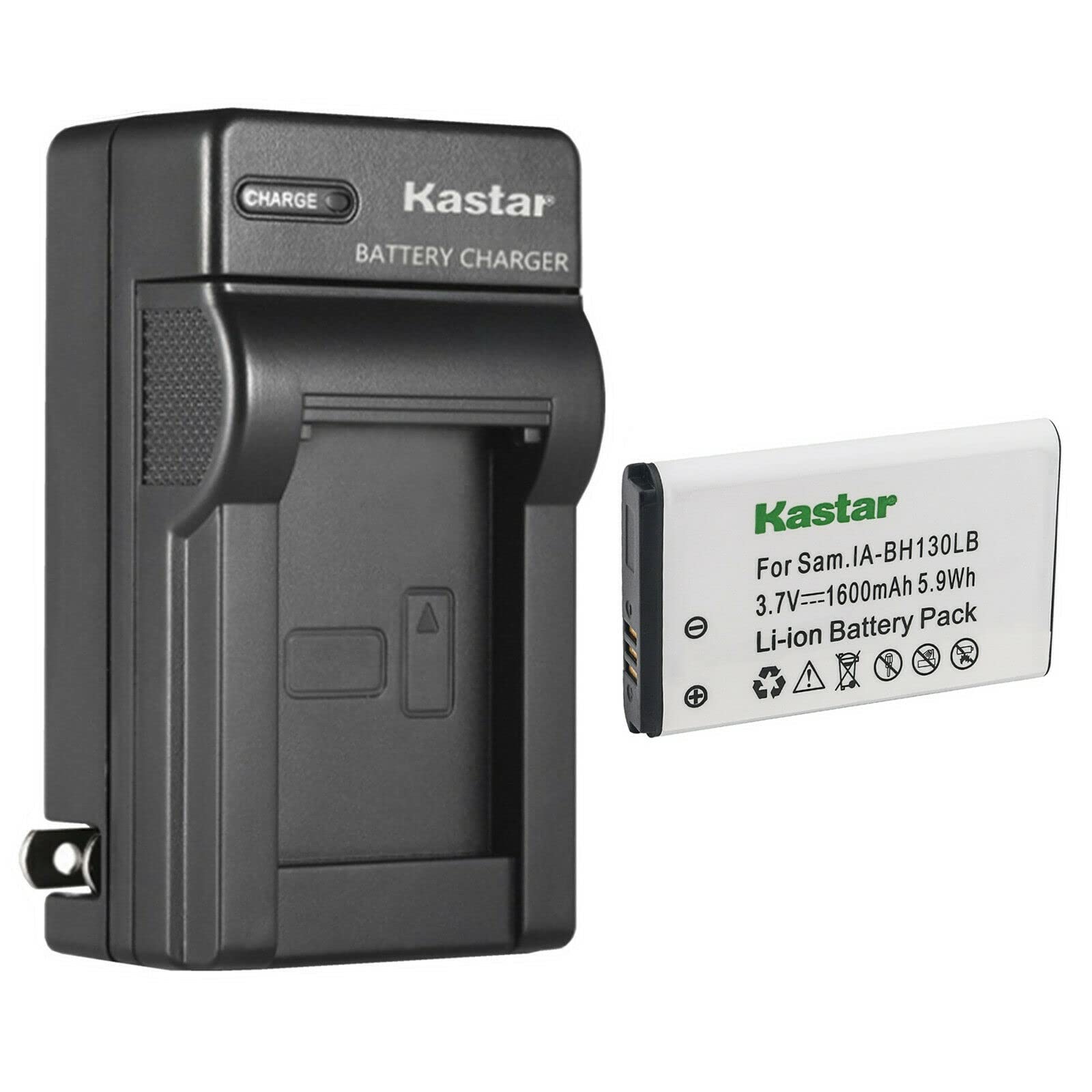 Kastar IA-BH130LB - Batería de repuesto y cargador de pared de CA para cámara Samsung SMX-C100, SMX-C200, SMX-K40 SMX-K40BP SMX-K40EDC SMX-K40LN SMXC13GP SMXC13LN SMXC13, SMX-K44 SMX-K44BP SMX-K44BN