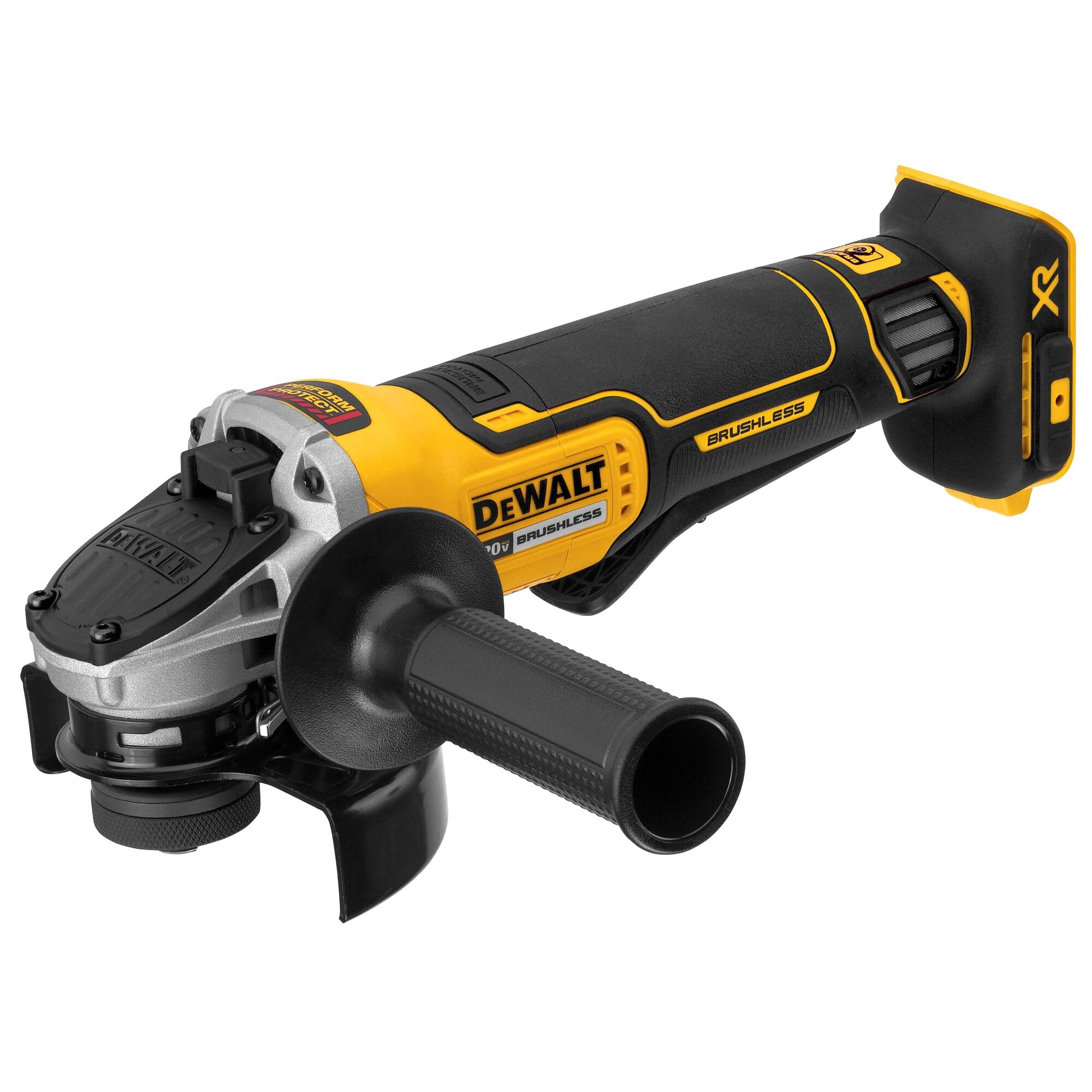 DEWALT 20V MAX* Amoladora angular inalámbrica sin escobillas, 4 1/2 pulgadas, con interruptor de paleta y freno de retroceso, solo herramienta (DCG413B)