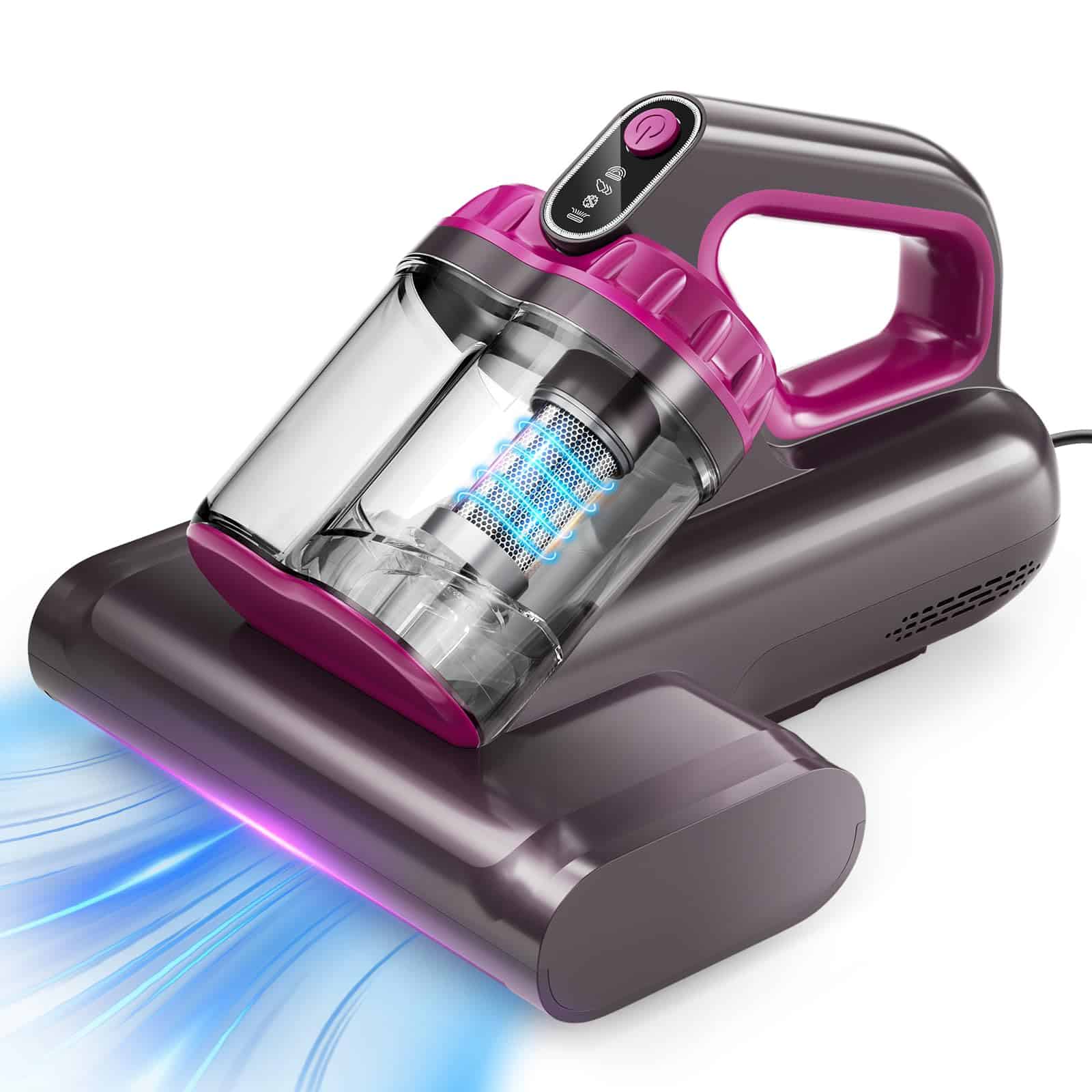 BYHUME Aspirador de colchón, 17 Kpa 650 W, aspirador de cama, luz UV-C de 273 nm y calefacción ultrasónica de 145 °F, rotación de cepillo de 80000 RPM/min, amplio puerto de succión para almohadas, cunas, sofá, con cable negro
