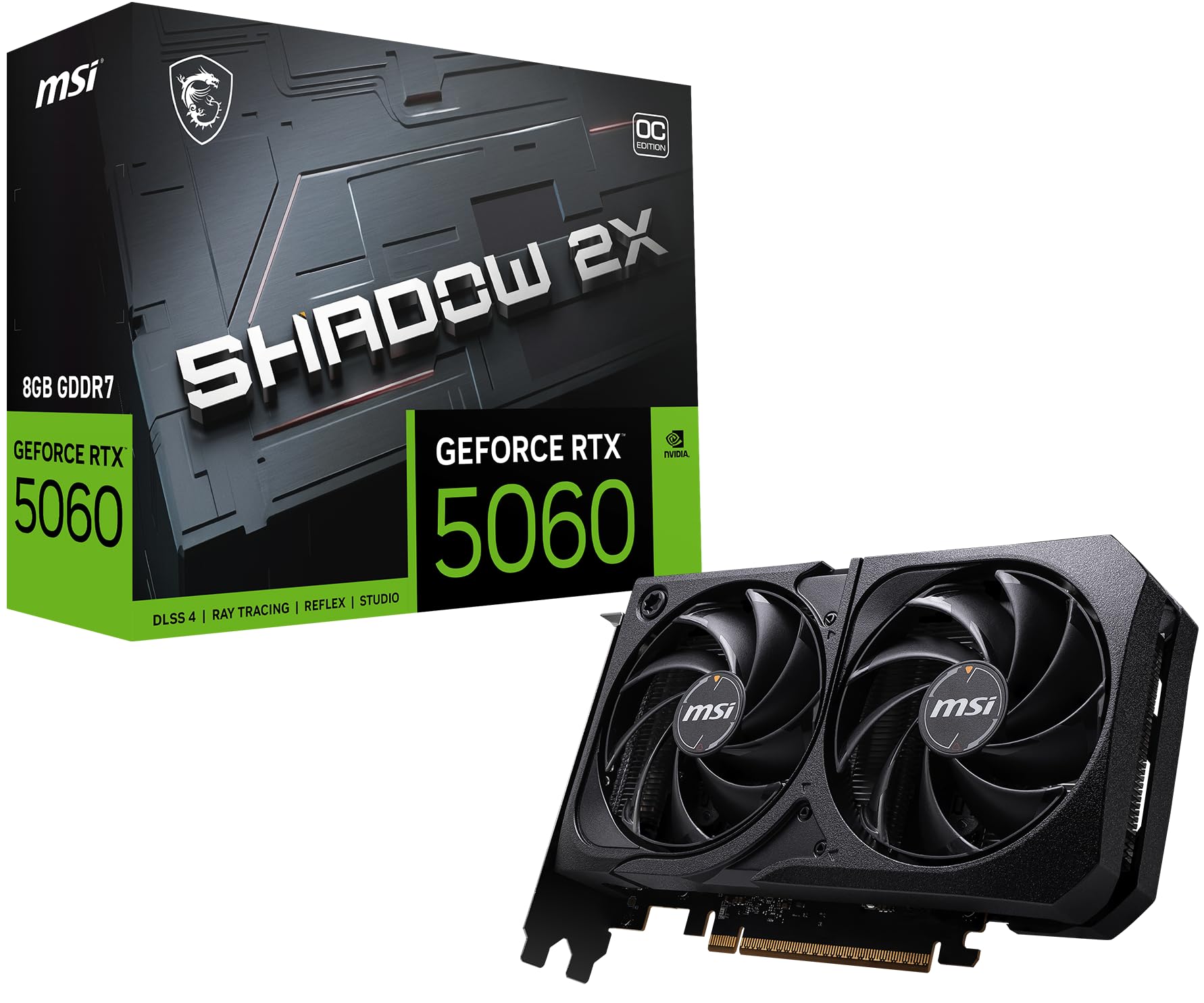 Tarjeta gráfica msi Gaming RTX 5060 8G Shadow 2X OC (8GB GDDR7,128-bit, Rendimiento extremo: 2535 MHz, DisplayPort x3 2,1a, HDMI 2,1b, Arquitectura NVIDIA Blackwell)